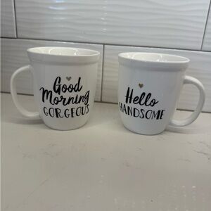 NATURAL LIFE set of 2 White Mugs - Good Morning Gorgeous & Hello Handsome